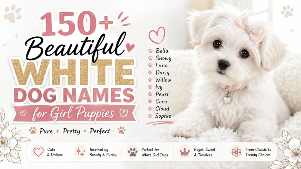 150+ beautiful white dog names for girl puppies with a cute fluffy white puppy