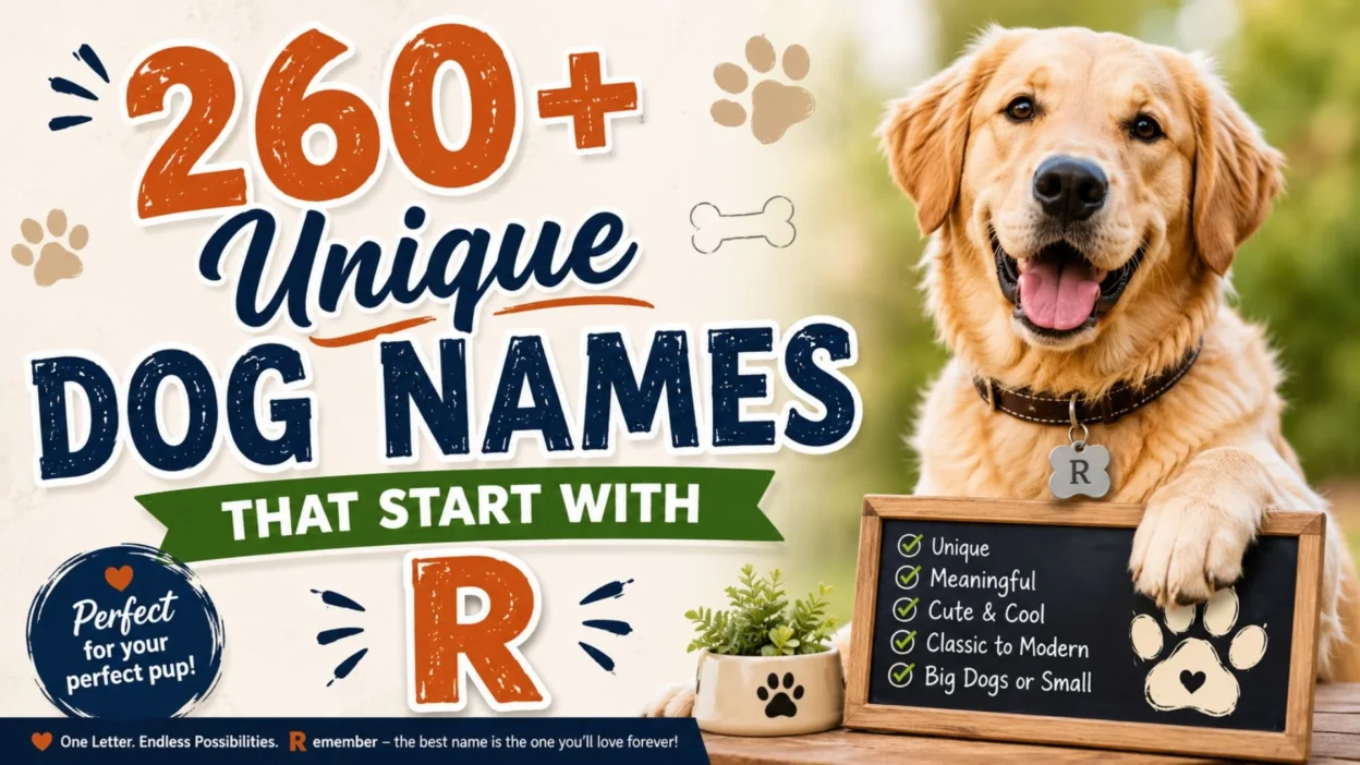 260+ unique dog names that start with R featuring a happy golden retriever