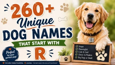 260+ unique dog names that start with R featuring a happy golden retriever