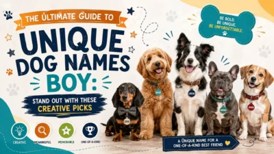 Unique boy dog names guide featuring five adorable dogs and creative name ideas
