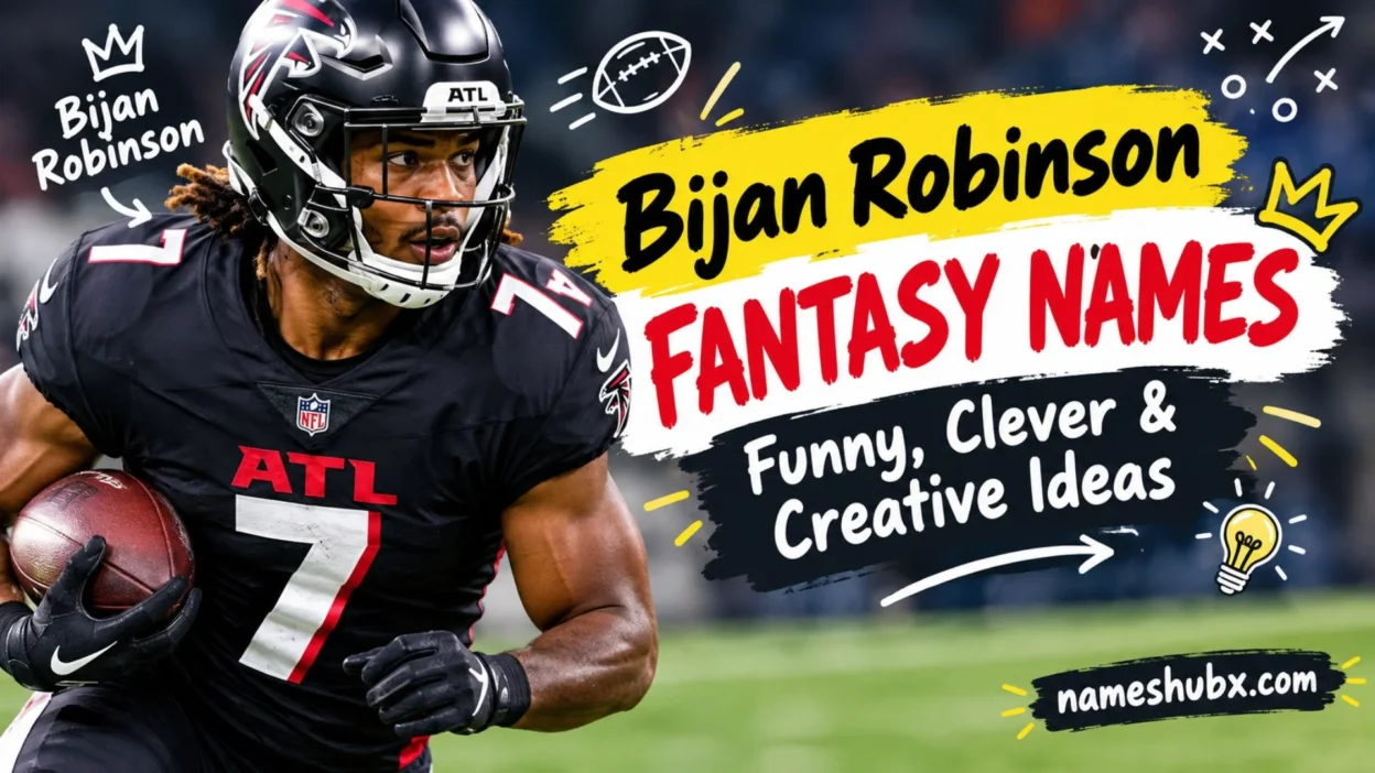 Bijan Robinson fantasy football names graphic with funny, clever, and creative team name ideas