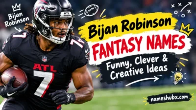 Bijan Robinson fantasy football names graphic with funny, clever, and creative team name ideas