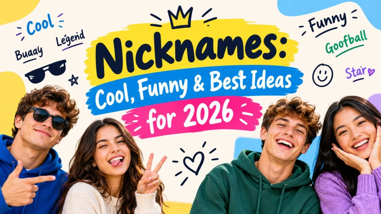 Nicknames: cool, funny, and best nickname ideas for 2026 with colourful graphics and smiling friends